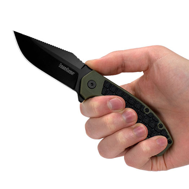 Нож складной Kershaw Faultline (длина: 178мм, лезвие: 76мм, черное), черно-оливковый