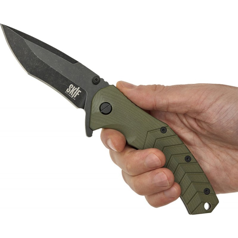 Ніж складаний SKIF Griffin II BSW (довжина: 218мм, лезо: 94мм, чорне), оливковий