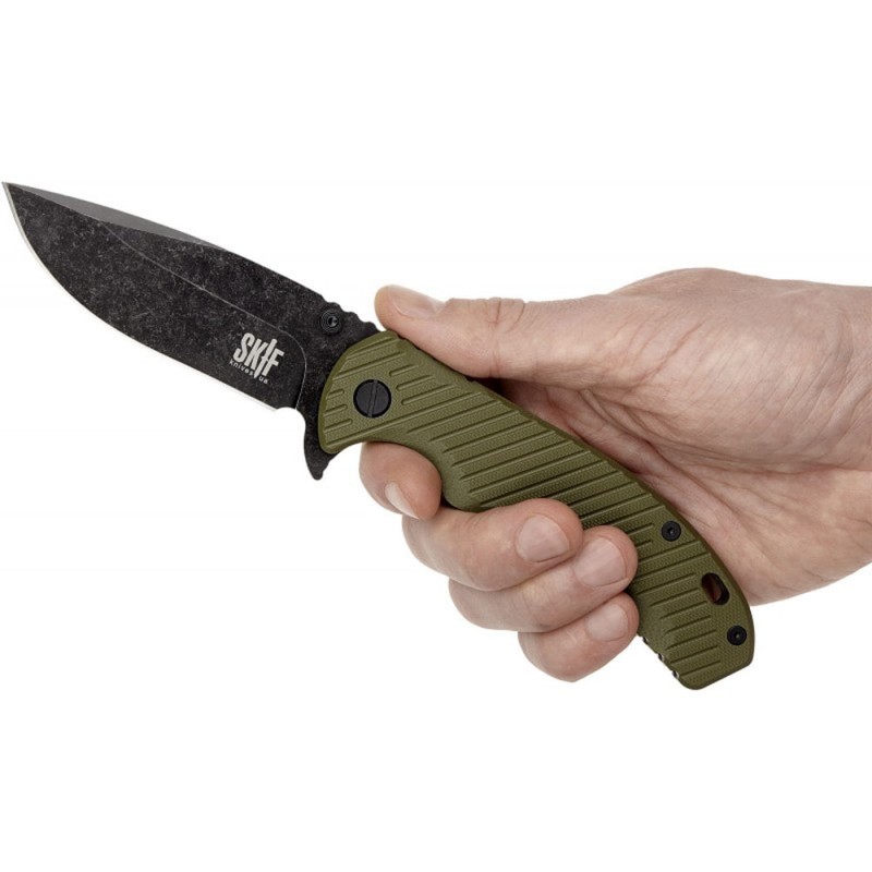 Ніж складаний SKIF Sturdy II BSW (довжина: 223мм, лезо: 96мм, чорне), оливковий
