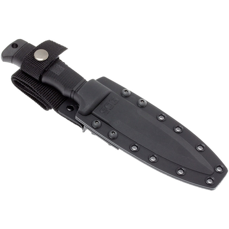 Ніж фіксований SOG SEAL Pup напівсерейтор (довжина: 255мм, лезо: 135мм, чорне), чорний