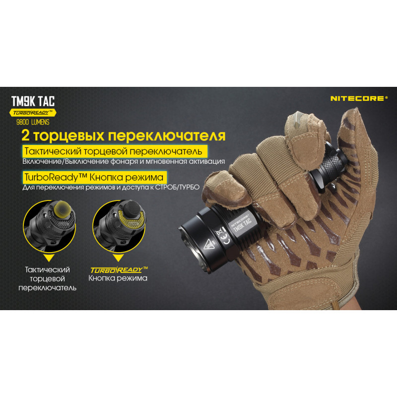 Ліхтар Nitecore TM9K TAC (CREE XP-L2 HD LEDs, 9800 люмен, 6 режимів, USB Type-C)