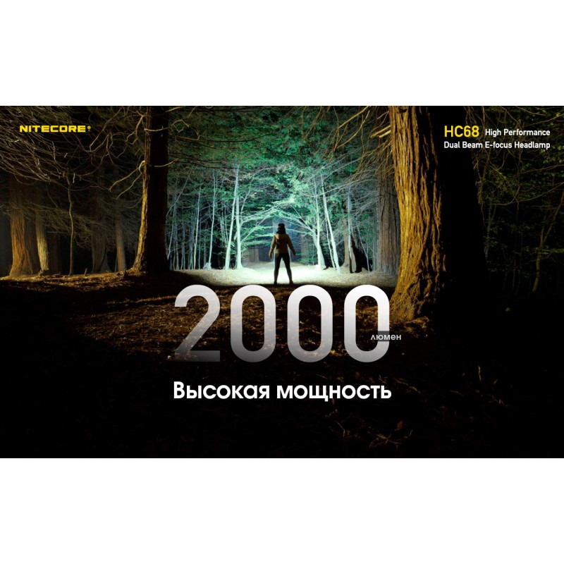 Ліхтар налобний фокусований Nitecore HC68 (Luminus LED + RED LED, 2000 люмен, 16 режимів, 1x18650, USB-C)