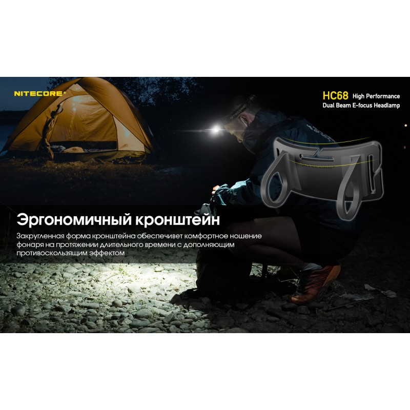 Ліхтар налобний фокусований Nitecore HC68 (Luminus LED + RED LED, 2000 люмен, 16 режимів, 1x18650, USB-C)