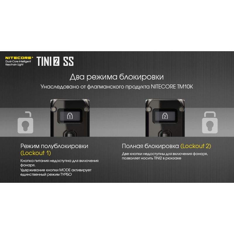 Ліхтар наключний Nitecore TINI 2 SS (2xOSRAM P8, 500 люмен, 5 режимів, USB Type-C), чорна смола