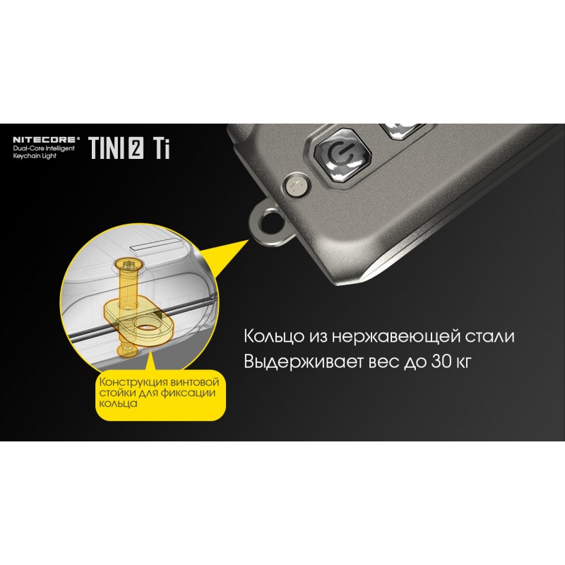Ліхтар наключний Nitecore TINI 2 Ti (2xOSRAM P8, 500 люмен, 5 режимів, USB Type-C), титан