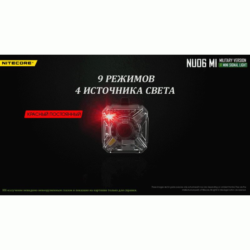 Фонарь налобный сигнальный Nitecore NU06 MI (IR + RED + GREEN + BLUE LED, 9 реж., USB-C)