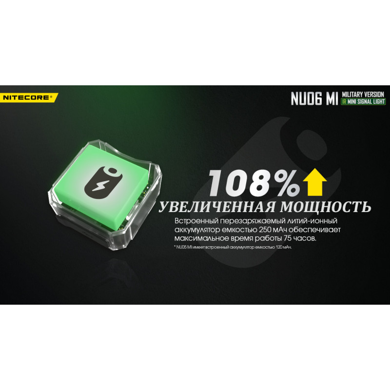 Фонарь налобный сигнальный Nitecore NU06 MI (IR + RED + GREEN + BLUE LED, 9 реж., USB-C)