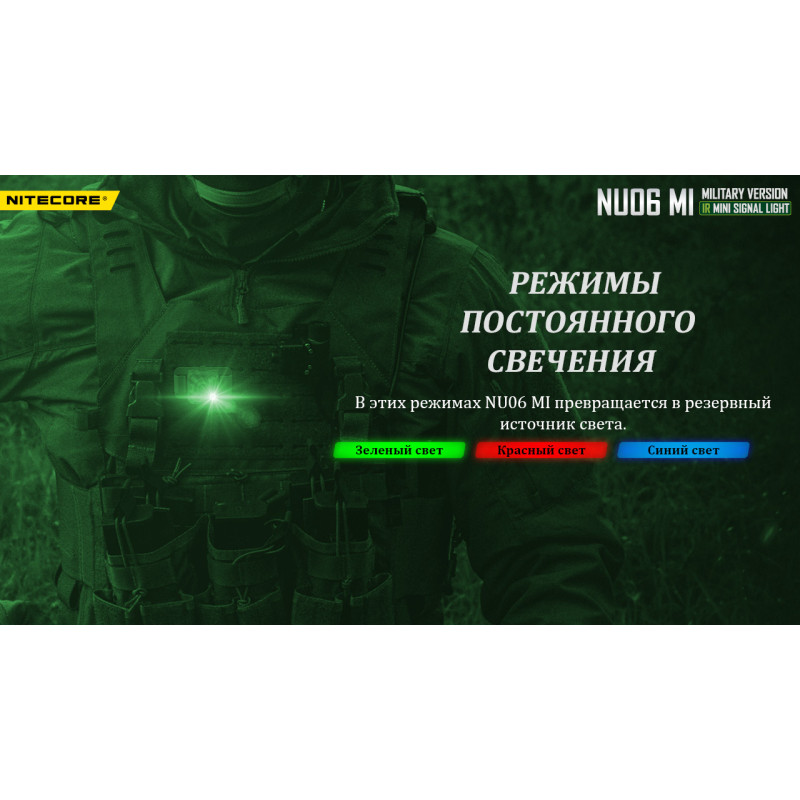 Фонарь налобный сигнальный Nitecore NU06 MI (IR + RED + GREEN + BLUE LED, 9 реж., USB-C)
