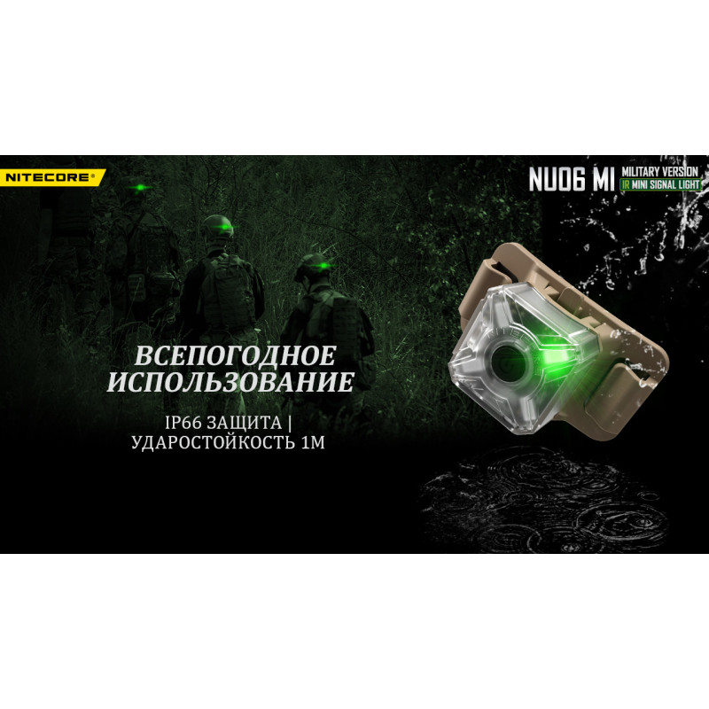 Фонарь налобный сигнальный Nitecore NU06 MI (IR + RED + GREEN + BLUE LED, 9 реж., USB-C)