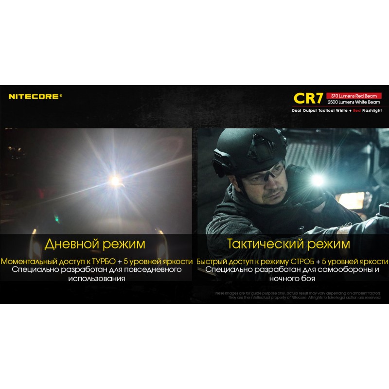 Мощный тактический фонарь NItecore CR7 с белым и красным светом