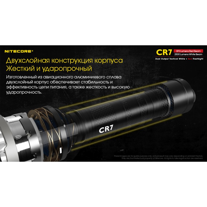 Мощный тактический фонарь NItecore CR7 с белым и красным светом