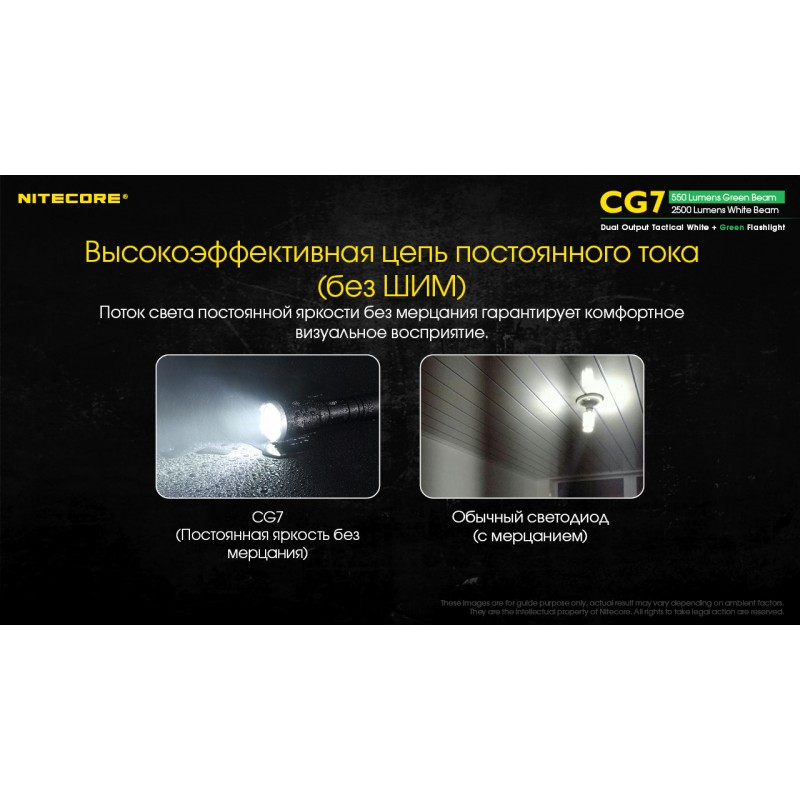 Мощный тактический фонарь NItecore CG7 с белым и зеленым светом