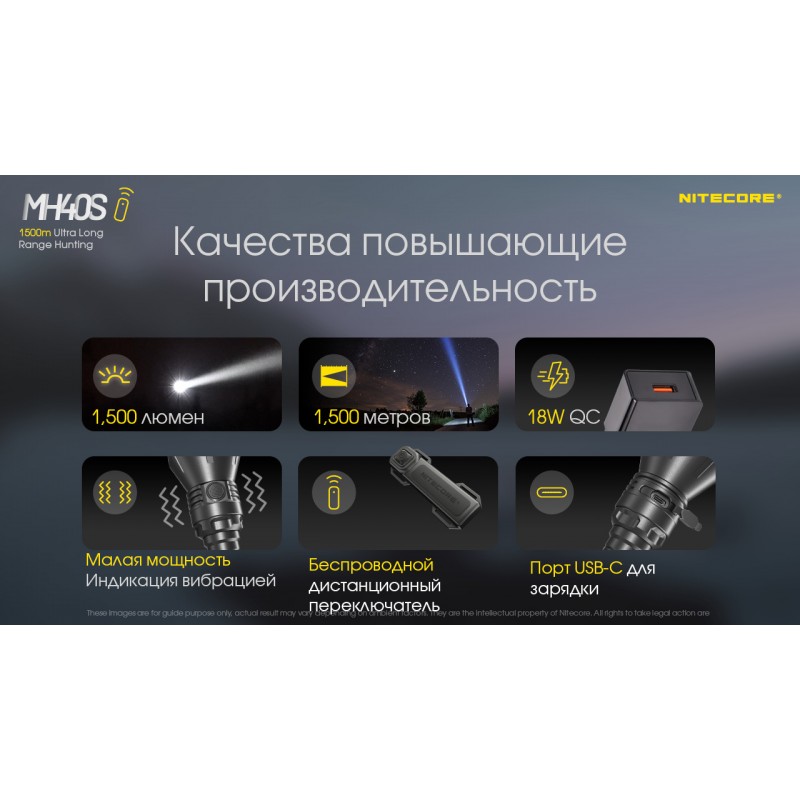 Ліхтар Nitecore MH40S (Luminengin G9, 1500 люмен, 7 режимів, 2x21700, USB Type-C), комплект