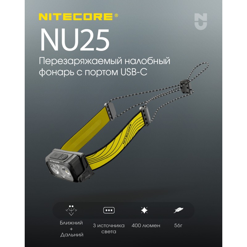 Ультралегкий налобный фонарь Nitecore NU25 NEW, черный