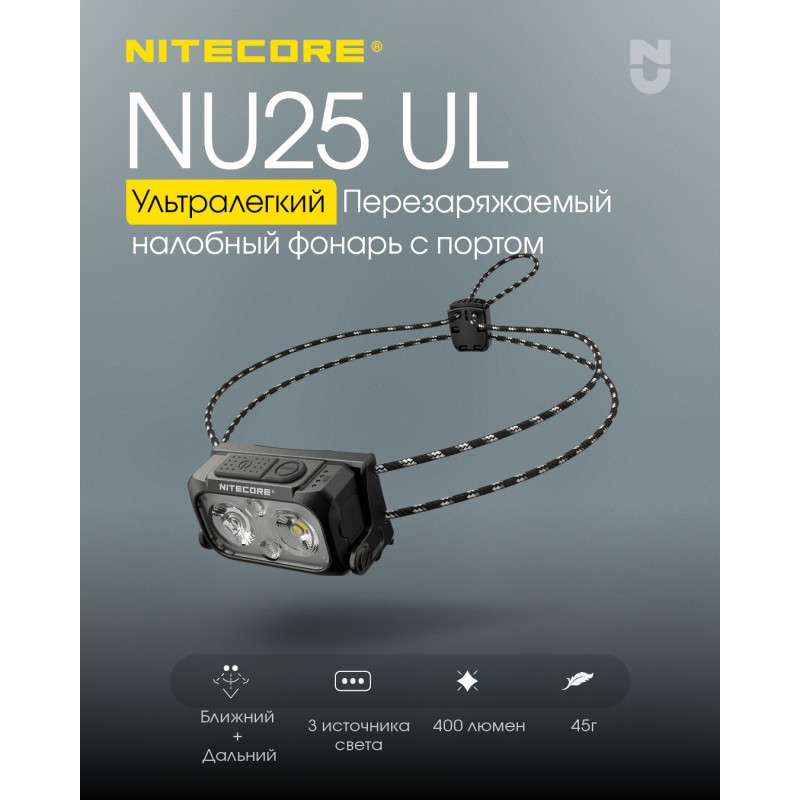 Ультралегкий налобный фонарь Nitecore NU25 UL NEW, черный