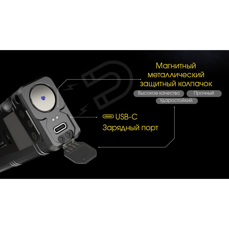 Потужний ліхтар Nitecore TM12K, що перезаряджається.