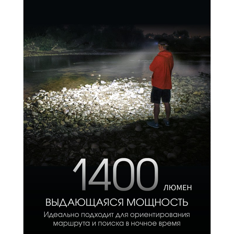 Фонарь налобный Nitecore NU43 (Белый + Красный LED, 1400 люмен, 9 режимов, 1x18650, USB-C, датчик приближения)