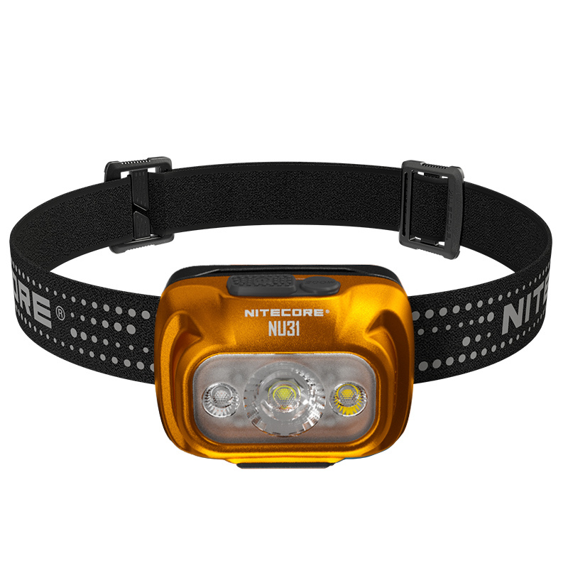 Ліхтар налобний Nitecore NU31 (Білий + Червоний LED, 550 люмен, 9 режимів, USB-C), оранжевий