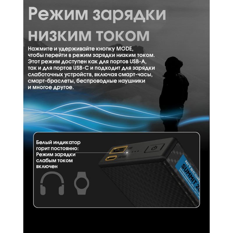 Внешнее зарядное устройство Power Bank Nitecore SUMMIT 20000 (77W, QC 3.0, 20000mAh, с функцией подогрева)