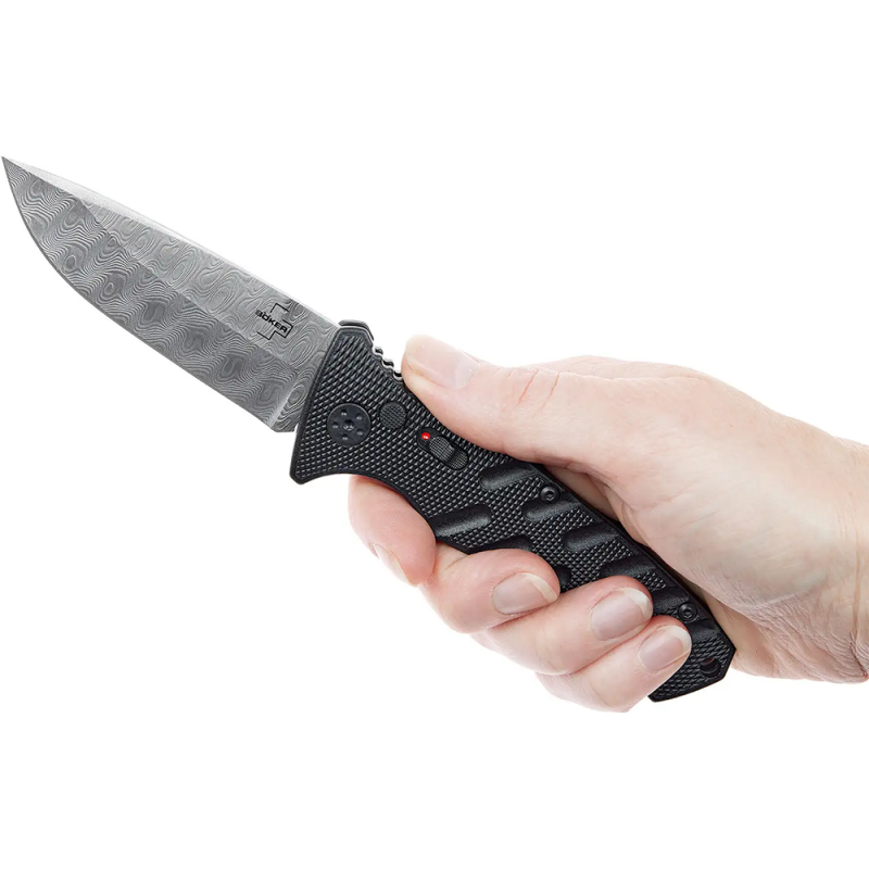Ніж складаний Boker Plus Strike Damascus (довжина: 201мм, лезо: 82мм), чорний