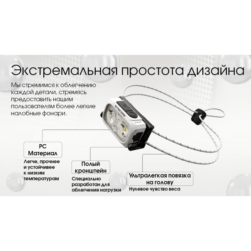 Ліхтар налобний Nitecore NU21 (360 люмен, 8 режимів, USB-C), білий