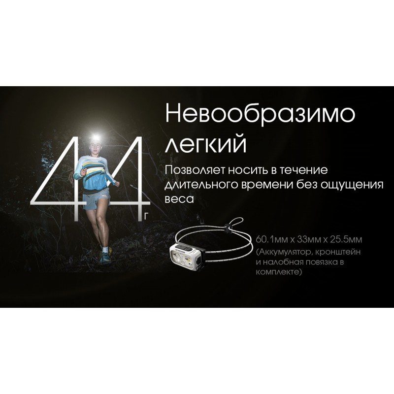 Ліхтар налобний Nitecore NU21 (360 люмен, 8 режимів, USB-C), білий