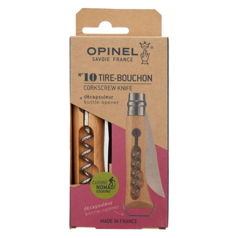 2 в 1 Ніж складаний + штопор Opinel №10 VRI Corkscrew (довжина: 228мм, лезо: 100мм), бук