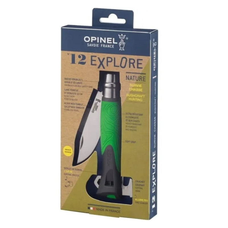 Ніж складаний, мультитул Opinel №12 Explore Tick Remover (довжина: 280 мм, 3 функції), зелений