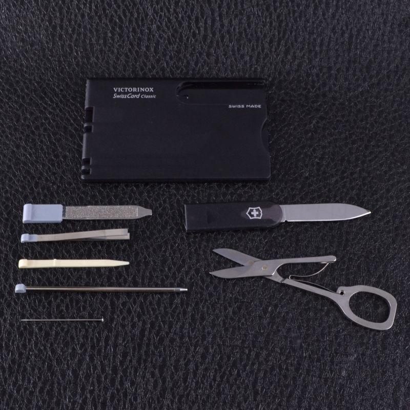 Набор Victorinox Swisscard (82х54х4мм, 10 функций), черный прозрачный 0.7133.T3