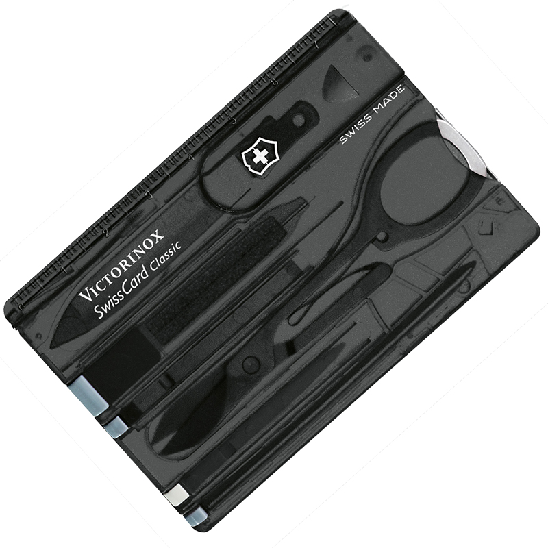 Набор Victorinox Swisscard (82х54х4мм, 10 функций), черный прозрачный 0.7133.T3