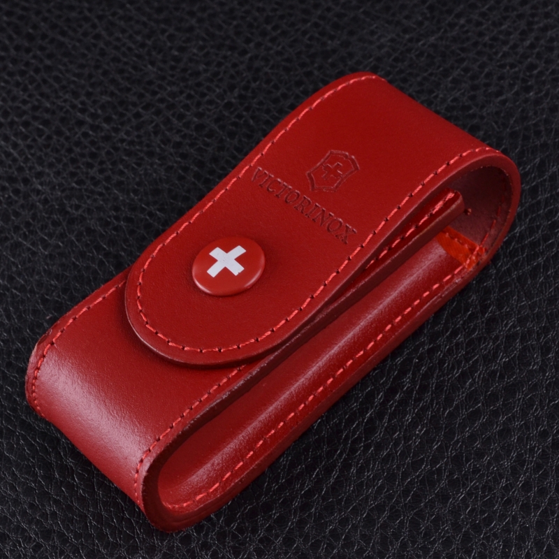 Чохол для ножів Victorinox (84-91мм, 2-4 шари) на кнопці, шкіряний, червоний 4.0520.1