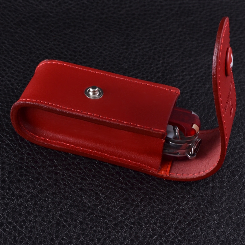 Чохол для ножів Victorinox (84-91мм, 2-4 шари) на кнопці, шкіряний, червоний 4.0520.1