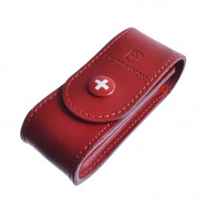 Чехол для ножей Victorinox (84-91мм, 2-4 слоя) на кнопке, кожаный, красный 4.0520.1