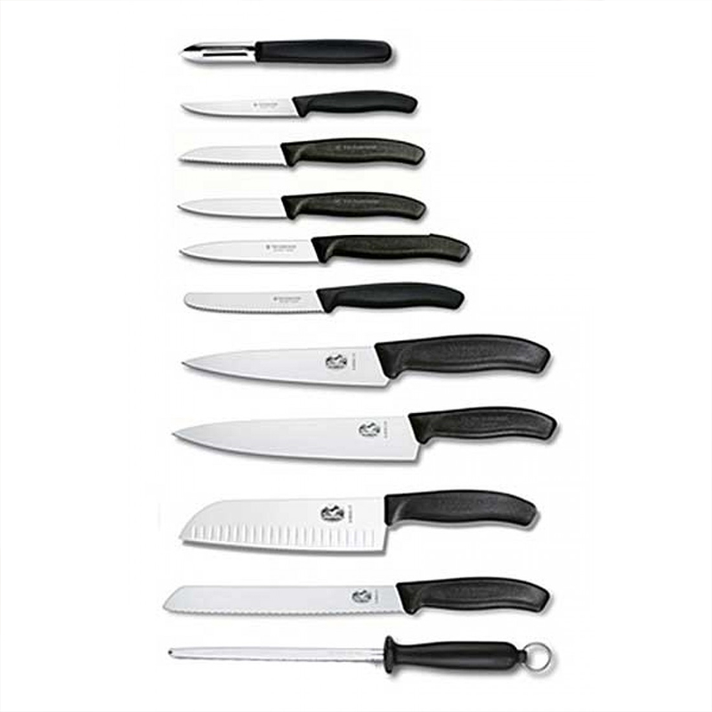 Набор кухонных ножей Victorinox Swissclassic (11 предметов) с подставкой, черный 6.7153.11