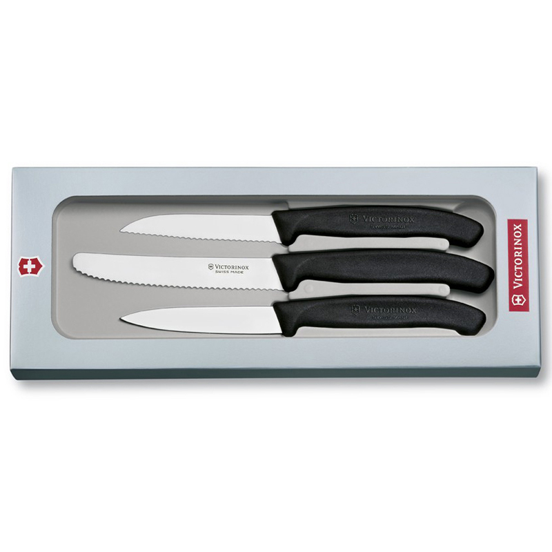 Набір кухонних ножів Victorinox Swissclassic (лезо: 80/80/100мм), чорний 6.7113.3G