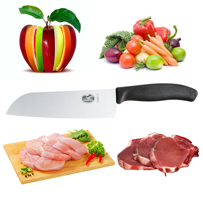 Ніж кухонний, побутовий Victorinox Swissclassic Santoku (лезо: 170мм), чорний, блістер 6.8503.17B