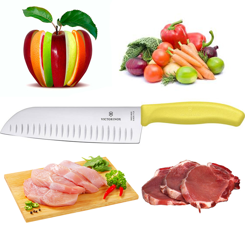Ніж кухонний, побутовий Victorinox Swissclassic Santoku (лезо: 170мм), жовтий 6.8526.17L8B