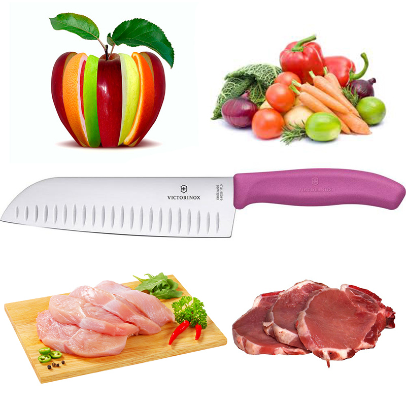 Ніж кухонний, побутовий Victorinox Swissclassic Santoku (лезо: 170мм), рожевий 6.8526.17L5B