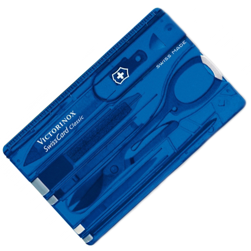 Набор Victorinox Swisscard (82х54х4мм, 10 функций), синий прозр. 0.7122.Т2