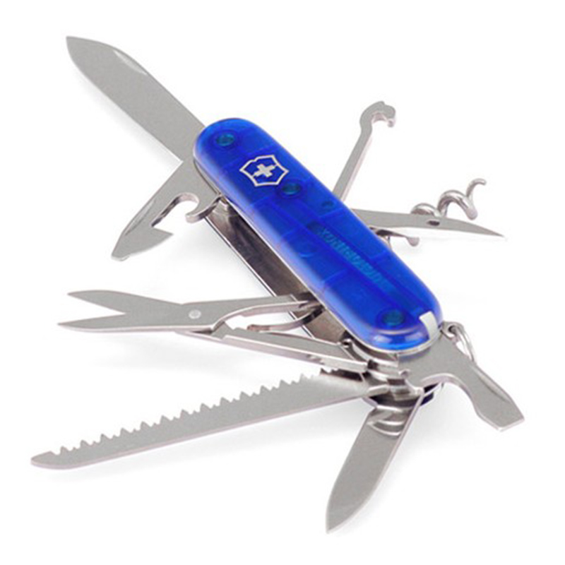 Ніж складаний, мультитул Victorinox Huntsman (91мм, 15 функцій), синій прозорий. 1.3713.Т2