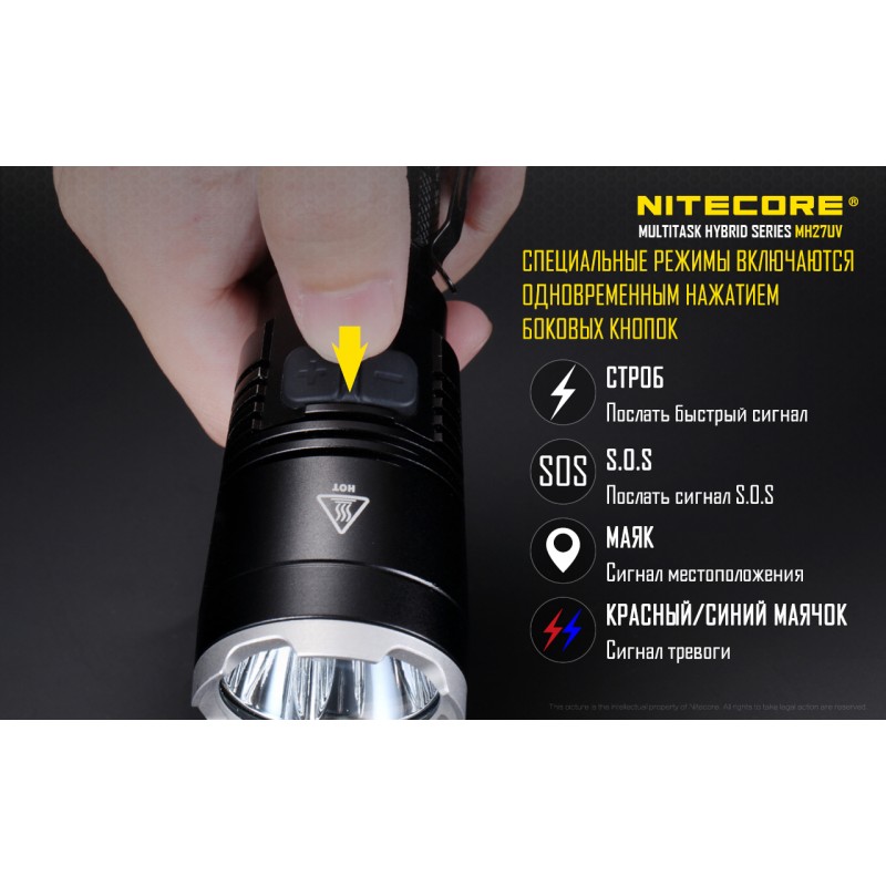 Ліхтар тактичний Nitecore MH27UV (Світлодіод: Білий, Червоний, Синій, УФ)