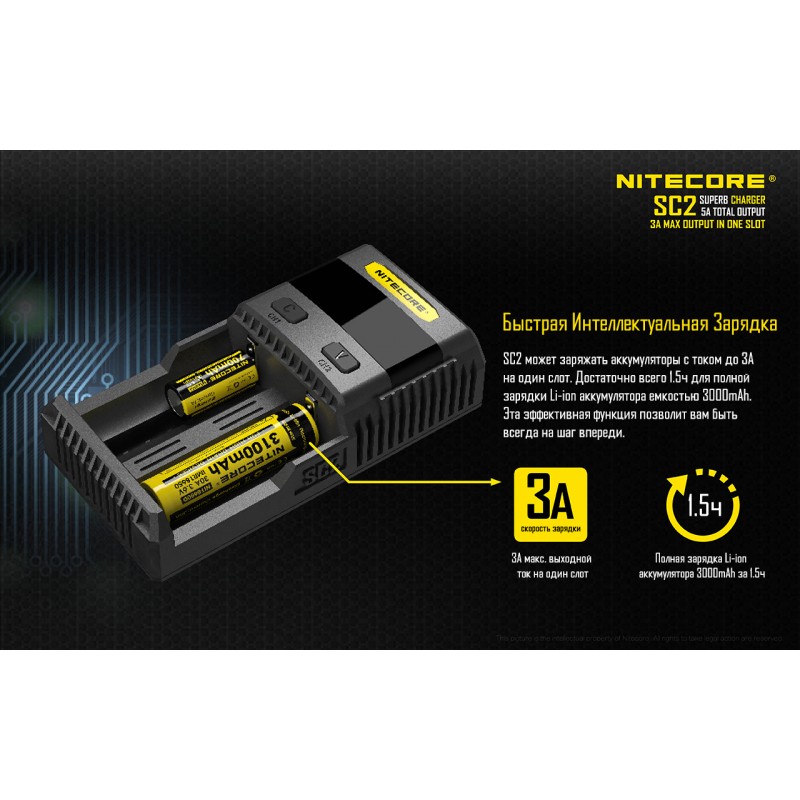 Зарядное устройство Nitecore SC2 с LED дисплеем (0.5A, 1A, 2A, 3A)