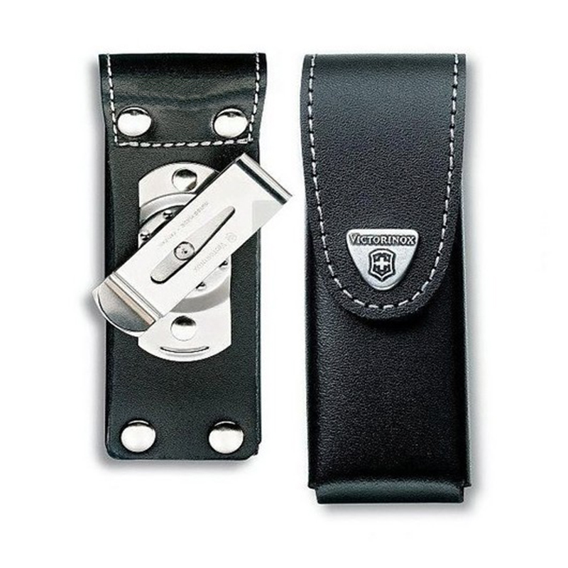 Чохол для ножів Victorinox (111мм, 6 шарів) шкіряний, на липучці, пов. кліпом, чорний 4.0524.31