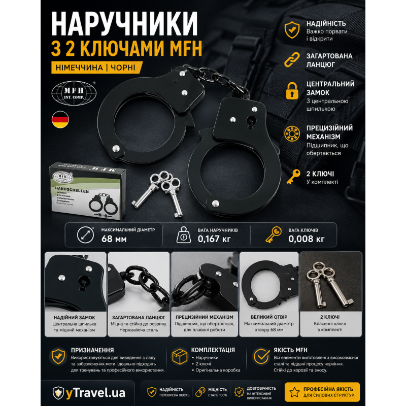 Наручники чорні з 2 ключами MFH (Німеччина)
