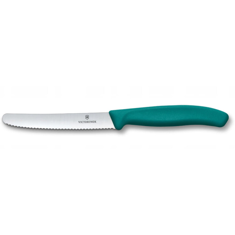Нож кухонный Victorinox SwissClassic 11см, серрейтор, скругленный, зеленый