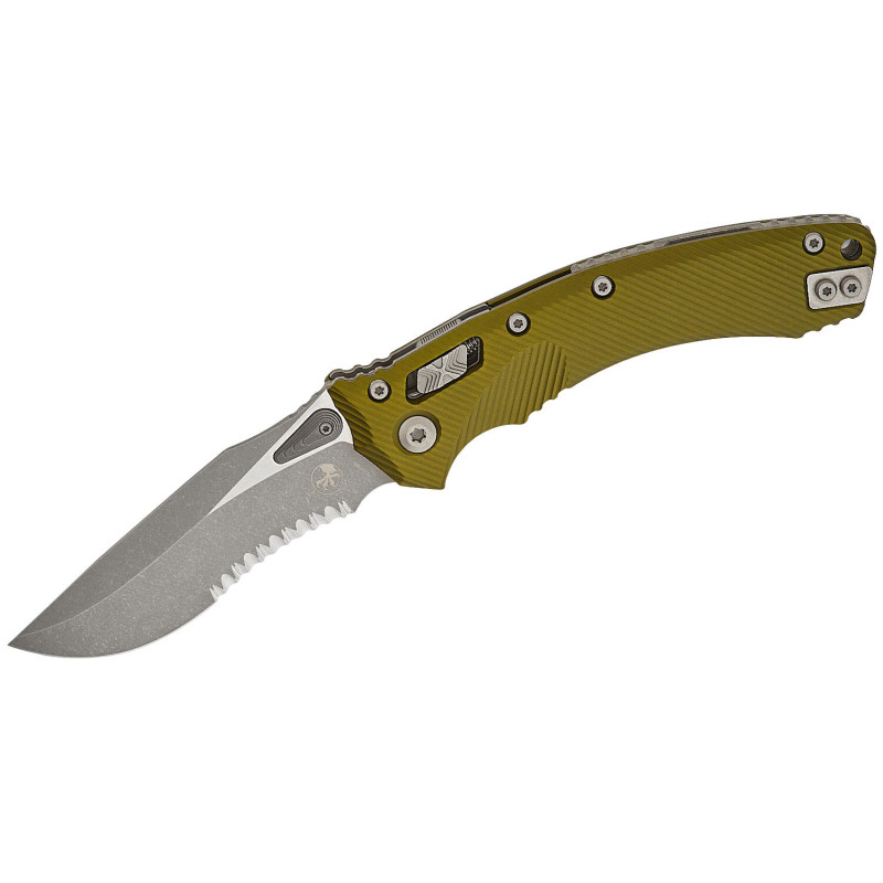 Нож Microtech Amphibian Ram-Lok, клинок полусерр. Apoc Fluted,  рукоять G10 OD Green