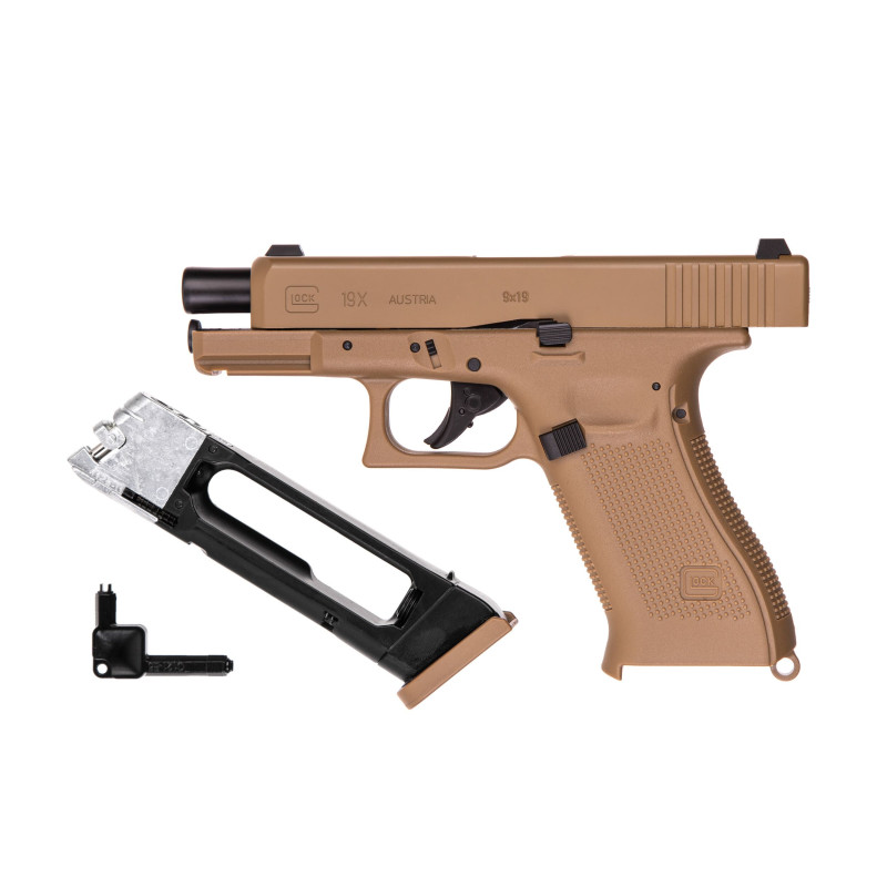 Пневматический пистолет Umarex Glock 19X TAN Blowback кал. 4,5 мм (с затворной задержкой)