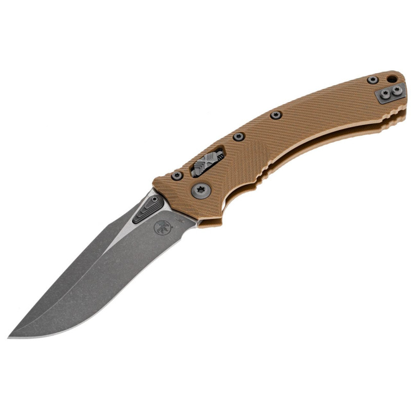 Нож Microtech Amphibian Ram-Lock, клинок Apoc Fluted, рукоять tan G10