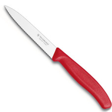 Ніж кухонний Victorinox SwissClassic, 10 см, серрейтор, червоний