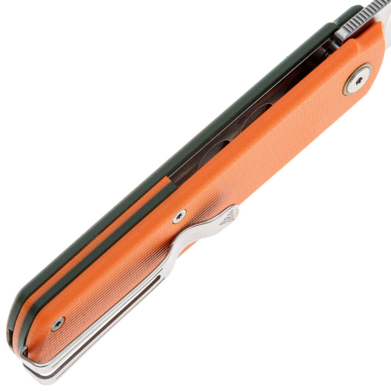 Нож SRM Qrick 408L-GX, Sandvik14C28N, G10, зелено-оранжевый